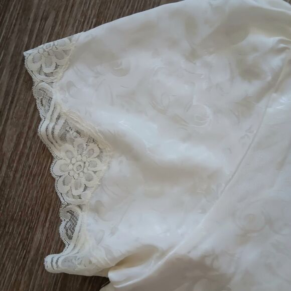 VTG Mervyns Pajama Set Floral Ivory Lace Satin Women XL Cottage Fairy Sleepwear - Picture 7 of 16